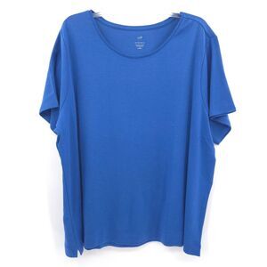 J. Jill pima crew-neck tee t-shirt Size 3X short sleeve solid blue 100% cotton‎